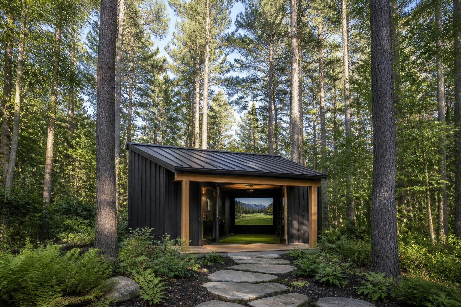 Wooded siting — detached golf building tucked among pines